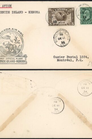 Canada 1934 First Flight Cover Mckenzie island to Kenora