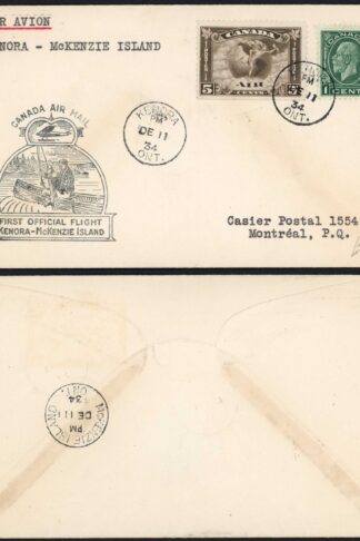 Canada 1934 First Flight Cover Kenora to Mckenzie island