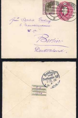 Transvaal 1904 uprated 1d stat envelope to Germany 3d rate JOHANNESBURG pmks