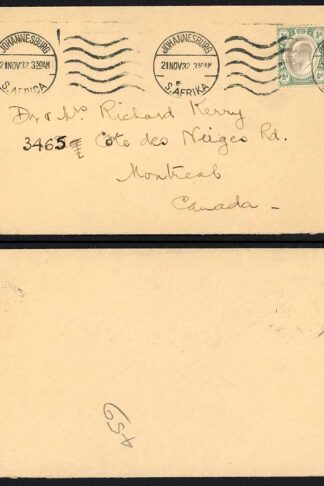 South Africa 1932 1/2d unsealed rate cover to Canada Transvaal KEVII stamp
