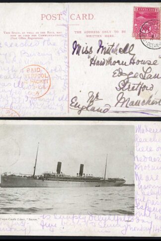 Cape of Good Hope 1903 Ocean Post Office E postmark on postcard of the Saxon