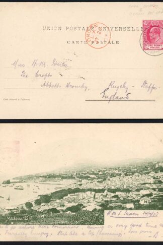 Cape of Good Hope 1903 Ocean Post Office E postmark on postcard of Madeira