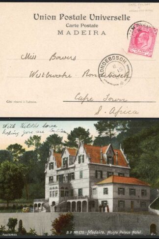 Cape of Good Hope 1906 Ocean Post Office K postmark on postcard of Madeira
