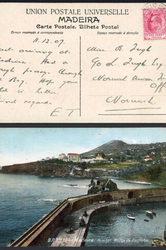 Cape of Good Hope 1907 Ocean Post Office K postmark on postcard of Madeira