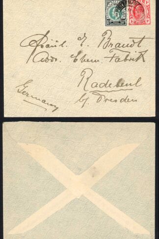 Natal 1911 2 1/2 rate cover to Germany mixed Natal Transvaal Interprovincial st