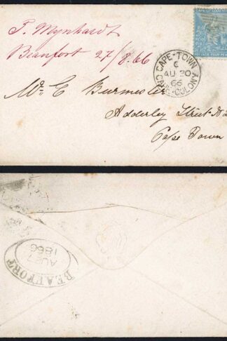 Cape of Good Hope 1866 4d rate cover BEAUFORT to CAPE TOWN pmks