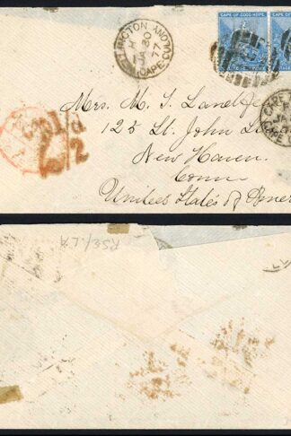 Cape of Good Hope 1877 4d rate WELLINGTON BONC 34 proving cover to USA