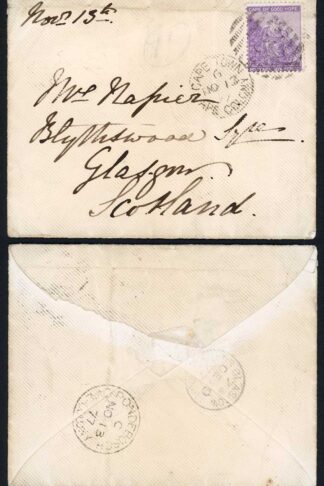 Cape of Good Hope 1876 6d rate cover to Scotland RONDEBOSCH BONC 35 pmk