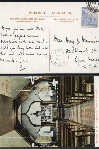 Cape of Good Hope 1907 2 1/2d rate postcard to USA LYNN arrival mark