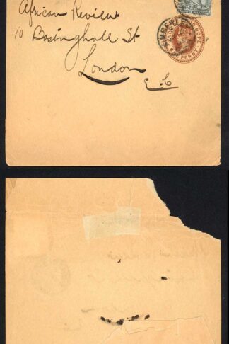 Cape of Good Hope 1895 1d wrapper uprated 1/2d to England KIMBERLEY postmarks