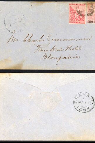 Cape of Good Hope 1880 4d rate cover GRAHAMSTOWN to BLOEMFONTEIN