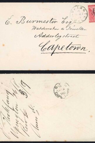 Cape of Good Hope 1890 1d rate cover UPINGTON to CAPE TOWN 429 BONC pmk