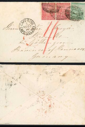 Cape of Good Hope 1874 1s2d packet letter rate cover to Germany CAPE TOWN pmks