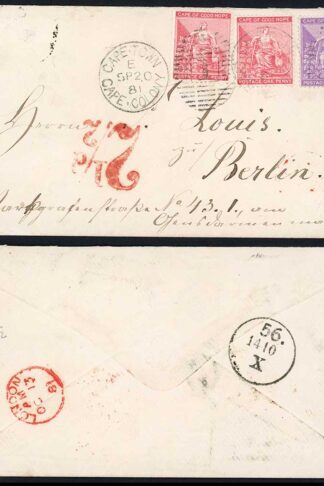 Cape of Good Hope 1881 8d packet letter rate cover to Berlin CAPE TOWN duplex p