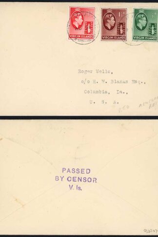 Virgin Islands 1940 censored cover to USA ANEGADA postmark