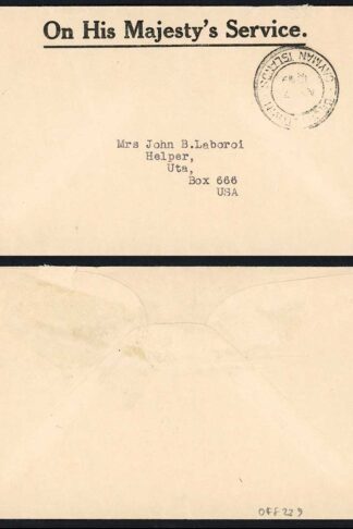 Cayman Islands 1949 stampless OHMS cover to USA GEORGETOWN AP 7 1949 pmk