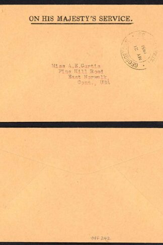 Cayman Islands 1951 stampless OHMS cover to USA GEORGETOWN MY 21 1951 pmk
