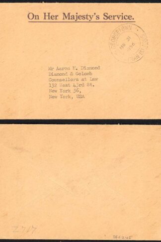 Cayman Islands 1956 stampless OHMS cover + contents to USA GEORGETOWN pmk