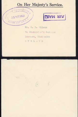 Cayman Islands 1961 stampless OHMS airmail cover to England