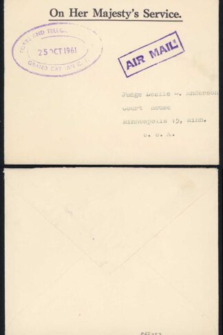 Cayman Islands 1961 stampless OHMS airmail cover to USA