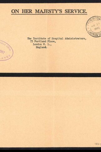 Cayman Islands 1962 stampless OHMS cover to England GEORGETOWN postmark