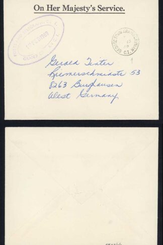 Cayman Islands 1969 stampless OHMS cover to W. Germany GEORGETOWN postmark