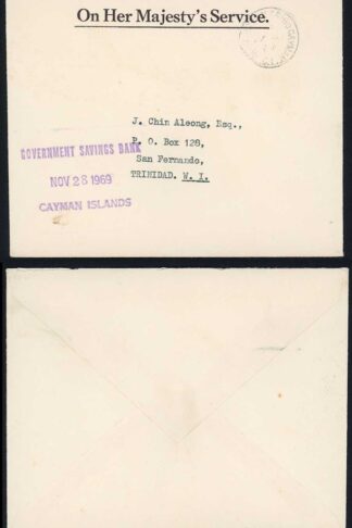 Cayman Islands 1969 stampless OHMS cover to Trinidad GEORGETOWN pmk