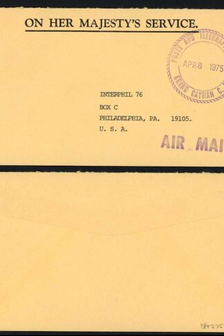 Cayman Islands 1975 stampless OHMS airmail cover to USA official cachet no pmk