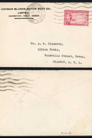 Cayman Islands 1939 1d single franking on commercial cover to Scotland
