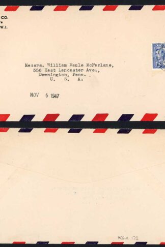 Cayman Islands 1947 3d blue single franking on commercial airmail cover to USA