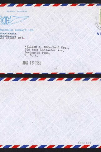Cayman Islands 1951 airmail cover to USA 9d single franking GEORGETOWN pmk