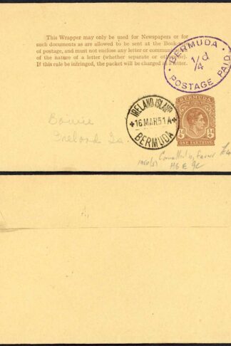 Bermuda 1/4d Post Paid on 1/4d stationery
