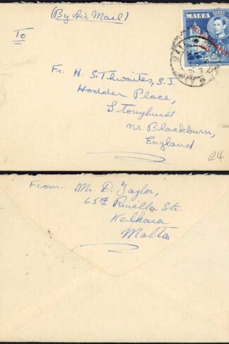 Malta KGVI Airmail Cover