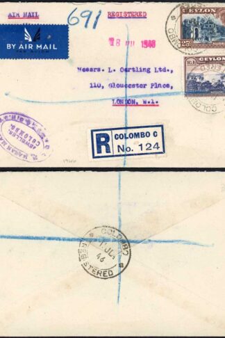 Ceylon KGVI 1r on Registered Cover