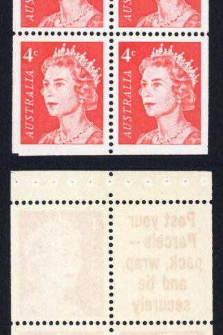 Australia SG385 4c Red Booklet Pane of 5 plus a label U/M Cat 16 pounds