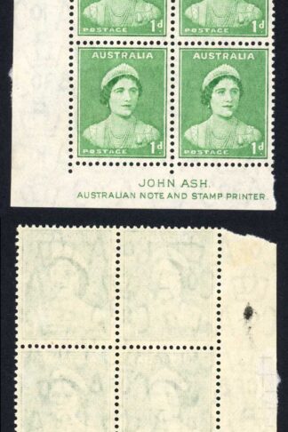 Australia SG180 1d Emerald Green Perf 15 x 14 U/M Ash Print Cat 44 pounds