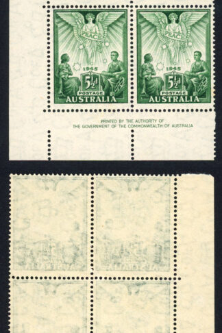 Australia SG215 5 1/2d Victory Imprint Block U/M