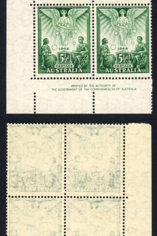 Australia SG215 5 1/2d Victory Imprint Block U/M