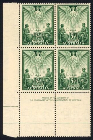 Australia SG215 5 1/2d Victory Imprint Block M/M