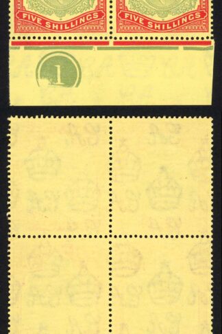 Bermuda SG118d/de 5/- U/M Block of Four inc Broken lower right scroll Cat 1400++