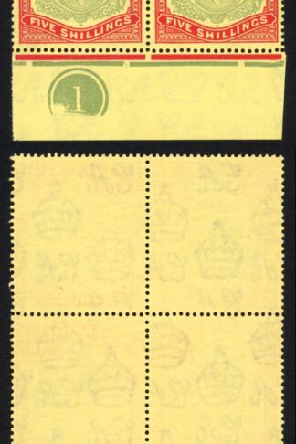 Bermuda SG118d/de 5/- U/M Block of Four inc Broken lower right scroll Cat 1400++
