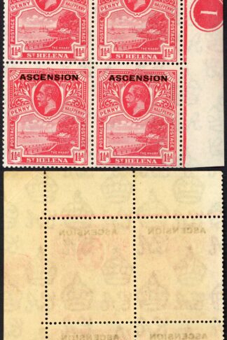 Ascension SG3 1 1/2d Rose-red U/M Plate Block Cat 68+++++ Pounds