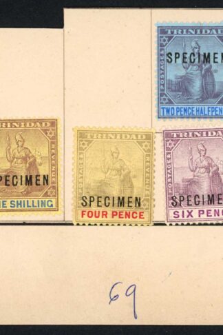 Trinidad QV 8 Values opt Specimen affixed to part of a ledger page