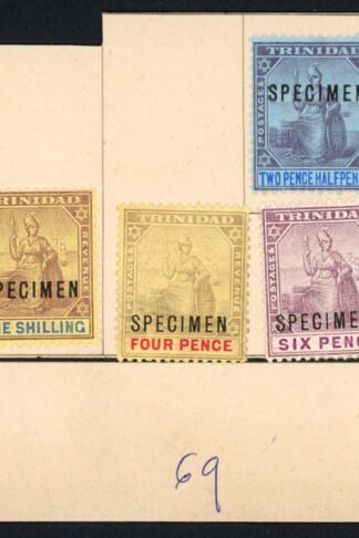 Trinidad QV 8 Values opt Specimen affixed to part of a ledger page