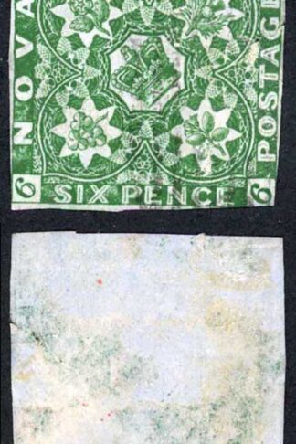 Nova Scotia SG6 6d Deep Green (Thin and a pin hole) Cat 1800 Pounds