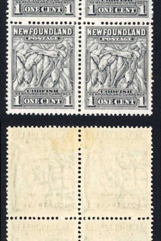 Newfoundland SG222 1c Grey Perf 13.5 (comb) M/M Block Cat 13++ pounds