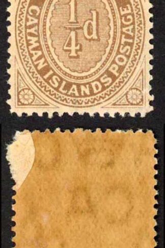 Cayman Is SG38s 1/4d Brown Toned Gum Opt SPECIMEN Cat 80 pounds
