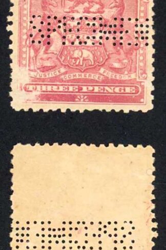 Rhodesia SG81s 3d Claret M/M Perfin SPECIMEN