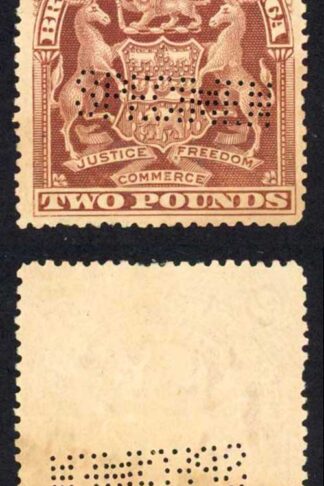 Rhodesia SG91s Two Pound Brown (no gum) Perfin SPECIMEN