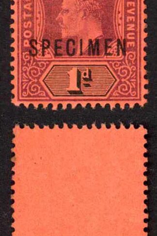 Fiji SG105 1d Dull Purple and Black/Red Wmk Crown CA Opt SPECIMEN
